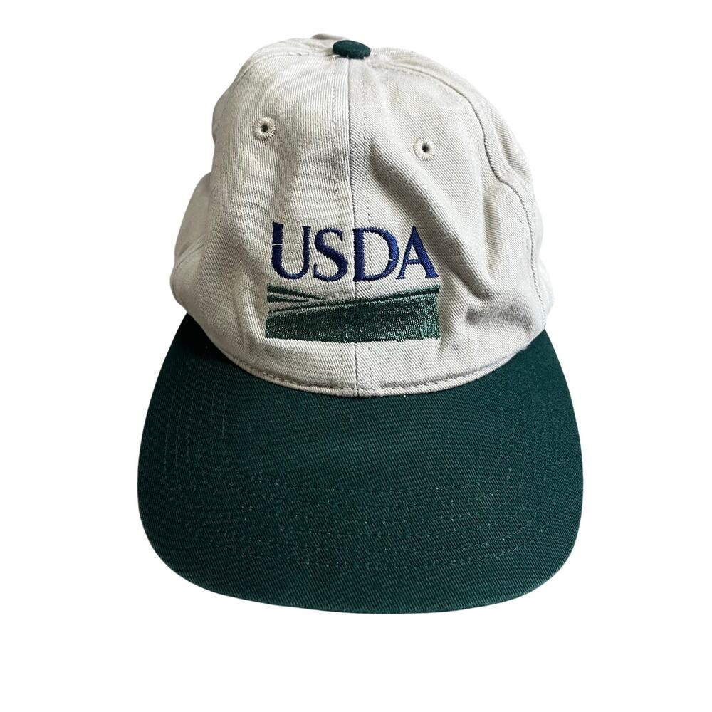 USDA Baseball Cap Dad Hat Cream Green Adjustable Strap Back Logo